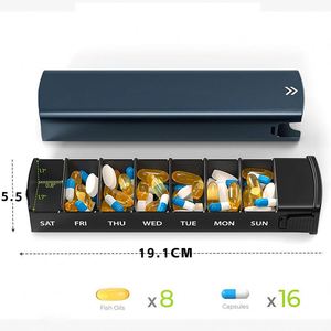 GIFT Custom Logo Promotional Gift Portable Smart Aluminium Wood 7-Day Waterproof Pill Organizer Large Capacity Pill Case - Product Image 4