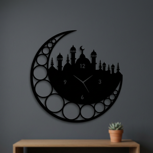 Reloj de Pared Metálico de Ramadán con Diseño de Luna Creciente y Mezquita, Cuarzo Analógico Silencioso, Decoración Colgante para Sala de Estar, 24x24 Pulgadas - Product Image 2
