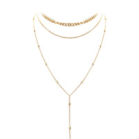 Venta al por mayor Moda Mujer Accesorios de joyería de aleación de zinc chapado en oro inicial de 3 capas collar de flecos gargantilla