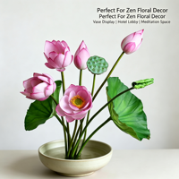 Branche florale artificielle réaliste style oriental pour vase de bureau, ornement de temple, décoration de salon, bouquet de fleurs de lotus artificielles