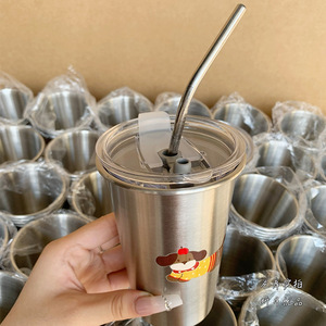 Vaso de acero inoxidable Xinrong de 500 ml con tapa y pajita, taza de café portátil para viaje, taza unisex para beber. - Product Image 4