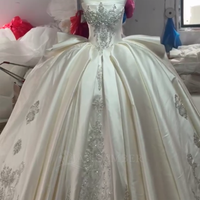 Robe de mariée bustier en satin ivoire Wx379, style robe de bal, ornée de perles et de cristaux, avec appliques en dentelle et longue traîne, Jancember