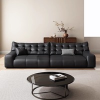 Canapé italien minimaliste Black Bear, canapé en cuir véritable à dossier haut avec cuir de vachette pleine fleur, mobilier en cuir élégant pour le salon