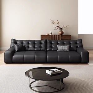 Sofá Italiano Minimalista Black Bear, Sofá de Cuero Genuino de Respaldo Alto con Piel de Vacuno de Primera Calidad, Muebles de Cuero Elegantes para Sala de Estar - Product Image 2