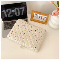 Housse d'ordinateur portable matelassée personnalisée en nylon, imprimé floral à pois, fermeture éclair, anneau de traction métallique, antichoc, souple, durable, protection pour ordinateur portable