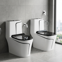 WC monobloc en céramique bleue élégante avec lignes noires - Sanitaires de luxe pour importateurs africains en gros