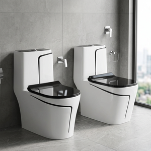 Elegant Blue Ceramic One-Piece Toilet with Black Lines - Luxury Sanitary Ware Bathroom Commode for African Wholesale Importers - Product Image 3