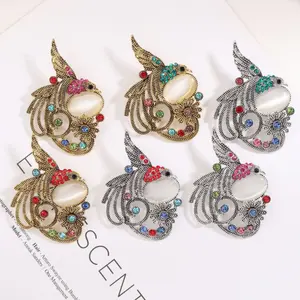 Vintage Enamel Colorful Fashion Rhinestone Phoenix Brooch Elegant Animal Pin Suit Corsage 6-color Beauty Bird Brooches Pin Gifts