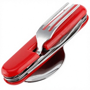 Vente directe usine – Ensemble <span class=keywords><strong>couteau</strong></span>, <span class=keywords><strong>fourchette</strong></span> et cuillère pliants en acier inoxydable, rouge, multifonctionnel, petit <span class=keywords><strong>couteau</strong></span> détachable - Product Image 1