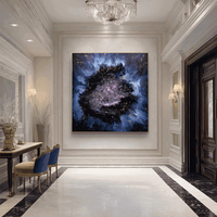 Lebendiges Tiefblau und Lila Nebel-Ölgemälde Abstrakte Weltraum-Galaxie Leinwandkunst für Hoteldekoration