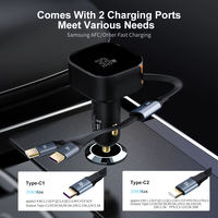 Pengisi Daya Mobil JEDI 33W yang Dapat Ditarik, Pengisi Daya Mobil USB Super Cepat untuk iPhone, Adaptor Pengisi Daya Mobil Kabel USB C Ganda untuk Smartphone