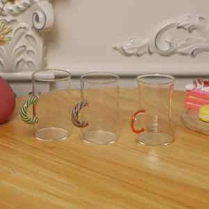 小型设计彩色玻璃咖啡杯创意彩色对比圆形手柄玻璃杯 - Product Image 5