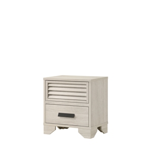 Comodino Contemporaneo a 2 Cassetti con Ante a Persiana, Beige, in Legno, per Camera da Letto, con Maniglie a Incasso - Product Image 1