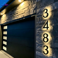 Plaque de numéro de maison en acier inoxydable rétroéclairée par LED 3D, lumière blanc chaud, transformateur inclus, compatible HomeKit, pour la décoration de porte d'hôtel ou de maison