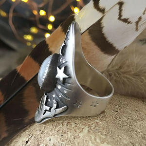 Anillo de Cóctel H183 con Piedra Lunar, Engaste de Bisel, Patrón de Constelación, Anillos de Moda Unisex, Joyería de Regalo - Product Image 3