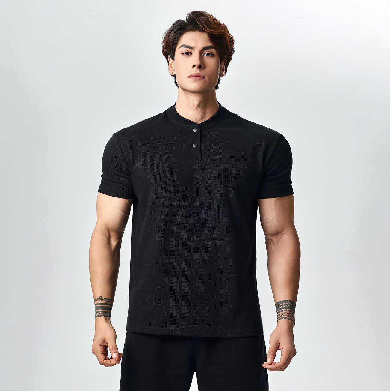 Black henry collar with buttons