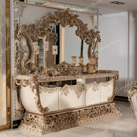 Buffet de salle à manger vintage turc de luxe antique avec sculptures, armoire en bois pour villa, meubles de maison