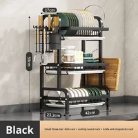 Étagère à vaisselle de cuisine à trois niveaux non pliable de type sol avec égouttoir multifonction pour assiettes et bols