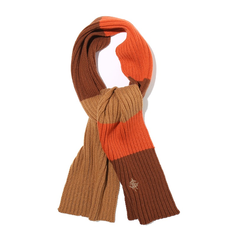 [OGARP] [KOREA Printed Stripe Knit Wool/Nylon Medium Weight 90 GSM 47/48" Width Water-Soluble Polar Fleece Muffler Brown