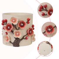 Pot Tanaman Resin Bunga Plum Embos Kustom, Kerajinan Tangan Bentuk Silinder, Vas Meja, Dekorasi Bunga Dalam Ruangan, Ornamen, Hadiah