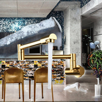 Robinet de cuisine européen moderne de luxe, monocommande, mural, en laiton, avec valve en céramique, noir, double articulation, bras pivotants, pour remplissage de casseroles