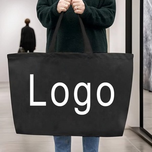 Bolsa de lona negra con cierre abierto portátil moderna de color sólido para transporte diario - Product Image 1