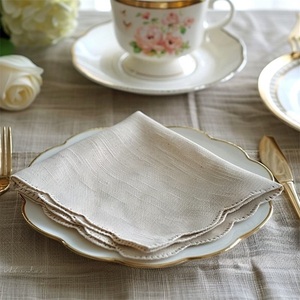 Serviette en lin de coton faite à la main de haute qualité personnalisée brodée napperon festonné moderne maison mariages hôtels avions Table - Product Image 1