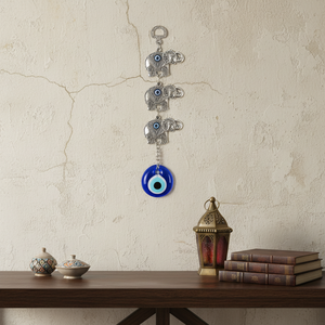 <b>Decorative</b> Triple <b>Elephant</b> Turkish Wall Hanging Ornament with Amulet - Product Image 3