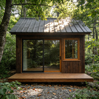 Cabaña de Madera Prefabricada con Vista al Bosque y Grandes Puertas Corredizas de Vidrio, Casa Modular Ecológica para Glamping y Retiro en el Patio Trasero