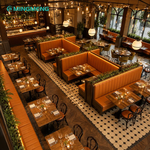 Modern Customized Leather Booth Seating With LED Light Strip Vintage Solid Wood Restaurant Table Dining Chair For Dinning - Product Image 2