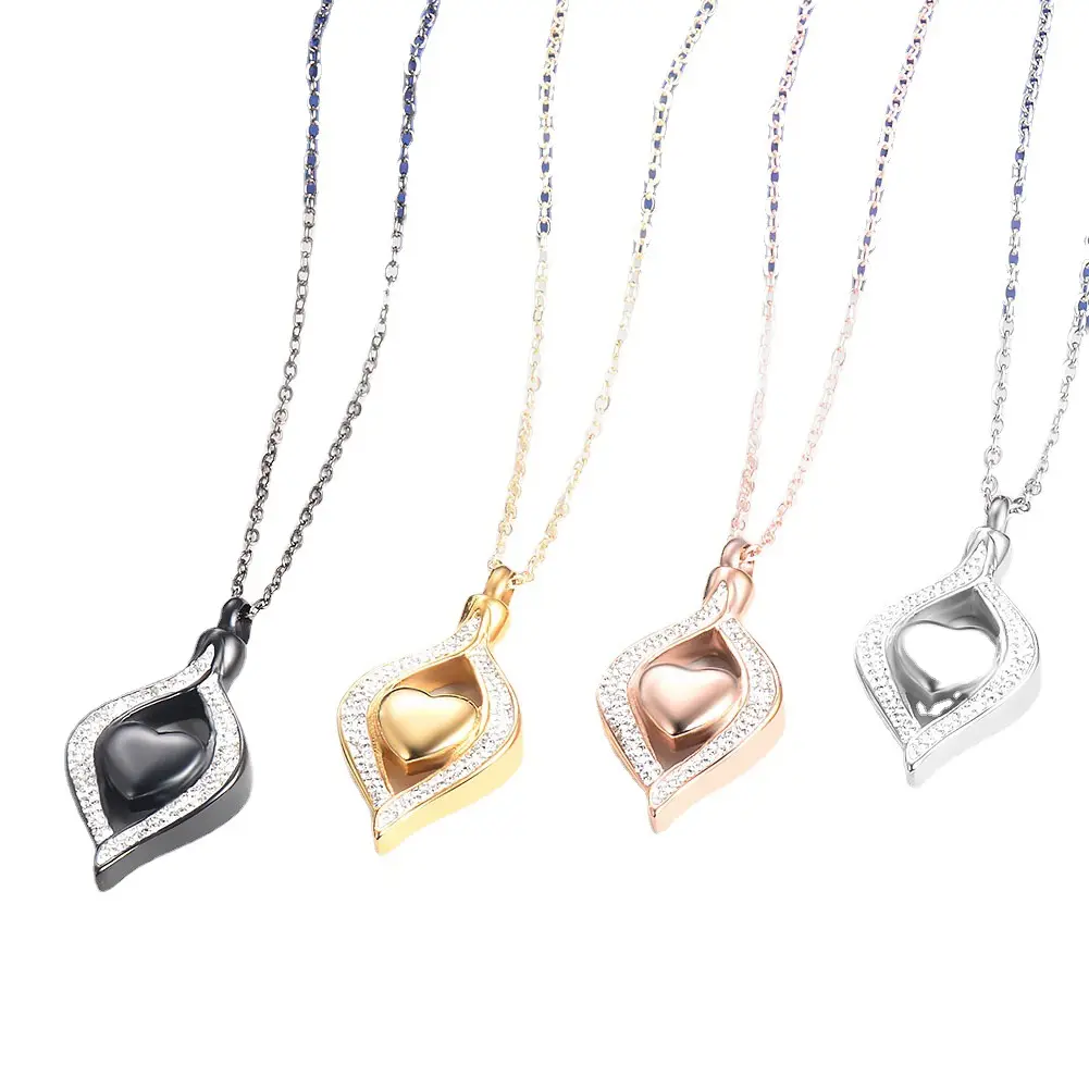 Schlussverkauf Mode-Charme eingebrachter Diamant Tränenstrahl Halskette Herz für Gedenk-Verbrennung Asche Urne Anhänger Schmuck