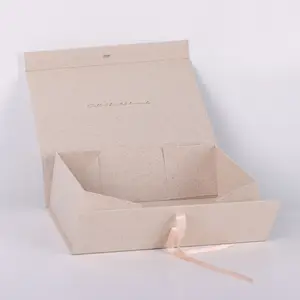 Scatole portaoggetti in carta con copertura in tessuto di lino pieghevole con logo in rilievo personalizzato invito alla scatola di nozze