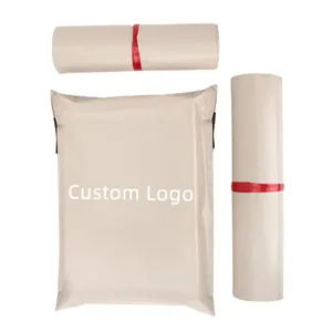 Sobres de correo de mensajería de color beige mate con diseño impreso personalizado, bolsa de correo de plástico con logotipos