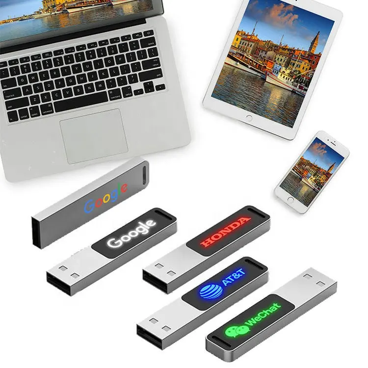 AiAude светодиодный логотип водонепроницаемый мини металлический USB флэш-накопитель USB диск флэш-накопитель USB карта памяти 1 ГБ/2 ГБ/4 ГБ/8 ГБ/16 ГБ/32 ГБ/64 ГБ/128 ГБ