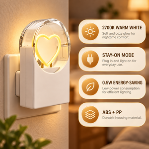 Lámpara de noche LED moderna con forma de corazón, con enchufe de pared, 2700K, luz blanca cálida, ahorro de energía, para dormitorio, pasillo, hogar - Product Image 1