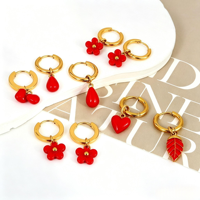 Pendientes de Aro con Forma de Corazón Rojo Personalizados, Pendientes de Acero Inoxidable con Baño de Oro de 18K, Pendientes de Esmalte Mini para Niños