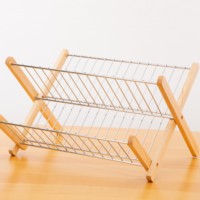 JIABAO Égouttoir à vaisselle pliable en bois à 2 niveaux pour ustensiles de cuisine, couteaux et fourchettes