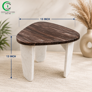 Mesa Auxiliar de Mármol Rojo Hecha a Mano CCI de 13 Pulgadas con Patas Blancas, Elegante Mesa Decorativa para Sala de Estar, Oficina, Hotel - Product Image 3