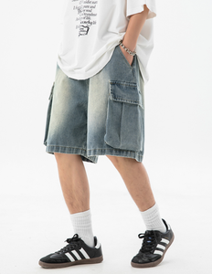 <span class=keywords><strong>Pantaloncini</strong></span> Estivi Casual da Uomo in Denim, Vestibilità Larga <span class=keywords><strong>con</strong></span> Grandi Tasche Laterali, Vita Media, Stile Boyfriend, Traspiranti, <span class=keywords><strong>con</strong></span> Cerniere, Tessuto Streetwear Hip Hop - Product Image 3