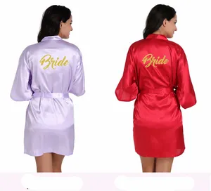 Robe de banho para damas de honra, roupão de banho para mulheres com estampa personalizada de cetim para casamento