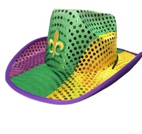 Cappello da Cowboy Luminoso con Paillettes Viola, Verde e Oro LED - Accessorio Unisex per Costume da Festa