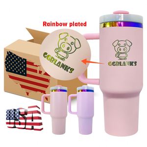 Gobelet de voyage personnalisé avec logo, revêtement poudré rose, violet, arc-en-ciel, plaqué H2.0, 40 oz, pour la Saint-Valentin et la fête des mères - Product Image 2