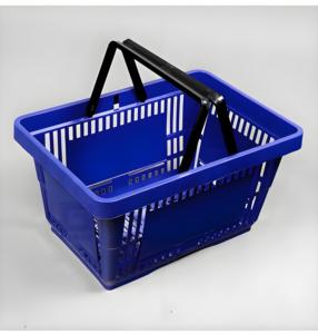 Panier à provisions en plastique <span class=keywords><strong>double</strong></span> poignée 28L Panier d'épicerie portable au supermarché - Product Image 4