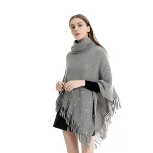 Thời Trang Phụ Nữ Quần Áo Mùa Đông Dệt Kim Mẫu Crochet Handmade Áo Len Poncho