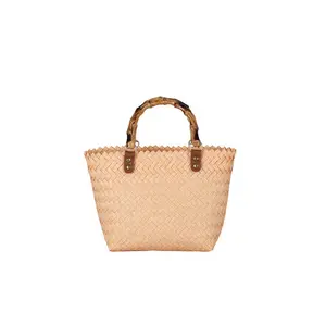 Mini sac ethnique en paille tissé à la main femme maison épaule grossistes espagne plage avec fenêtre rotin couverture serrure coquille