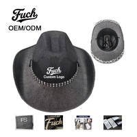 Chapeau de cowboy unisexe coupe-vent en tissu texturé délavé foncé avec garniture en strass, style rétro western, idéal pour les festivals et la mode, vente en gros