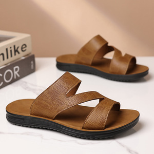Sandalias de Verano Casuales para Hombre, de Cuero Genuino, Punta Abierta, Suela de Goma Antideslizante - Product Image 1