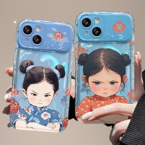 Cover per Cellulare in TPU con Stampa Cartoon Ragazza Arrabbiata e Supporto a Specchio per Fotocamera per iPhone 7 8 X Xr XS 11 12 13 14 15 16 Pro 17 - Product Image 1