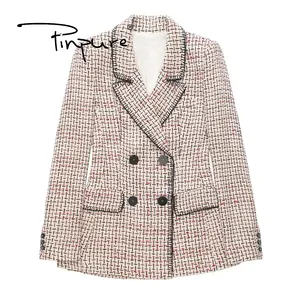 Chaqueta de traje ajustado con doble botonadura y textura suave para mujer, R30556S, venta al por mayor, novedad de primavera 2022