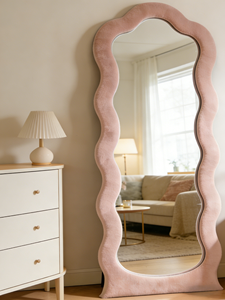 <span class=keywords><strong>Espejo</strong></span> de pie irregular moderno de tela suave ondulada de cuerpo entero, cubierto de tela, para decoración del hogar y de habitaciones - Product Image 1